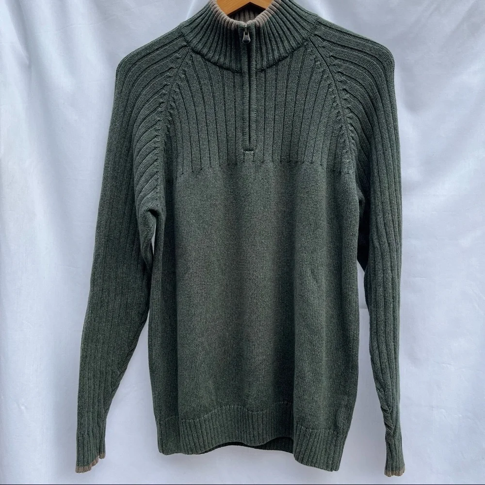 Columbia Olive Green Knit Quarter (1/4) Zip Pullover Sweater Size M